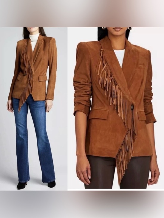 Veronica Beard Jackets & Blazers - Veronica Beard Pali Dickey Jacket Lamb Suede Fringe Brown Fall Coat Size 4